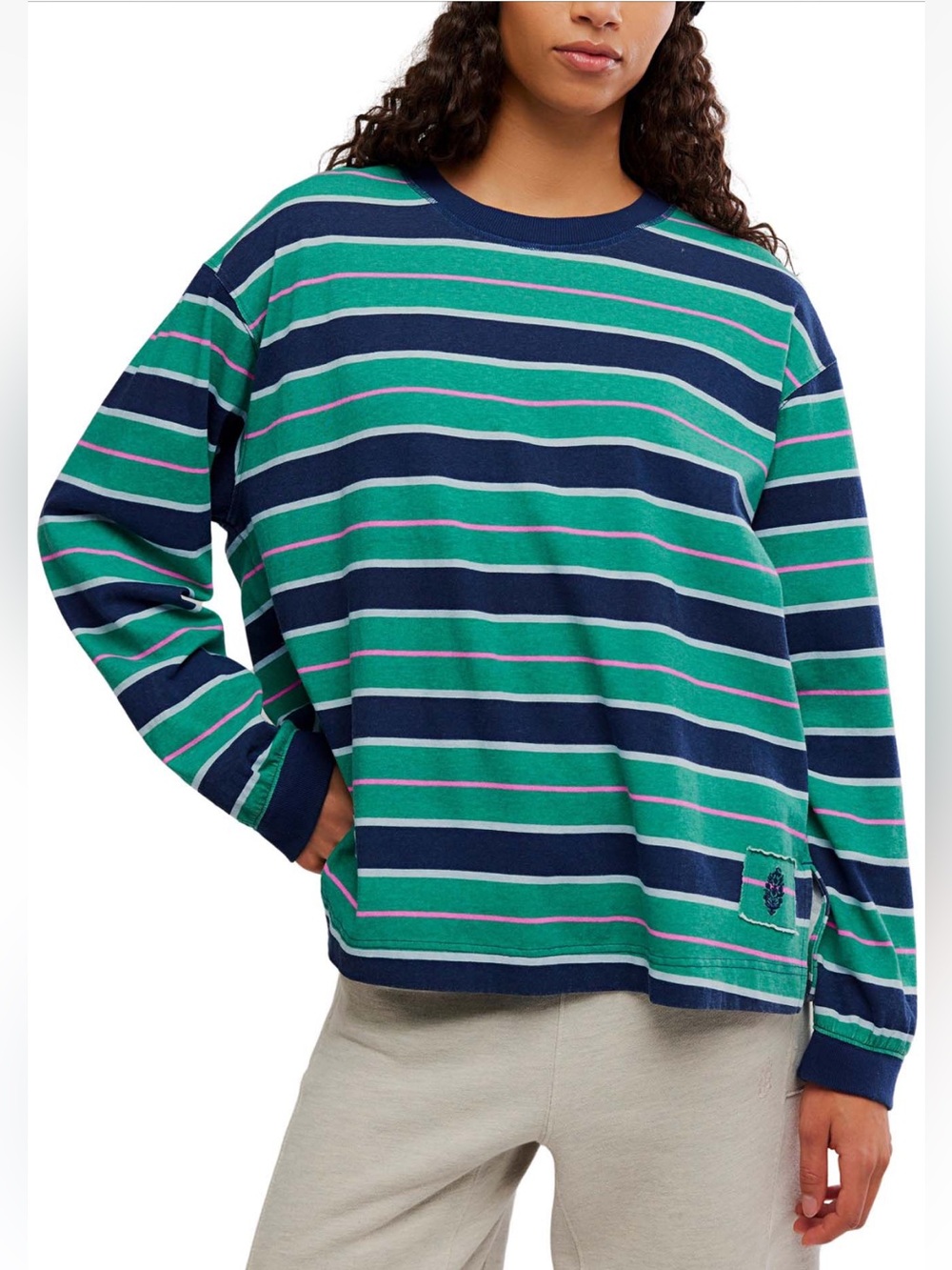 NWT FP Movement by Free People Hustle Striped Layer Navy Green Glow Size Small
